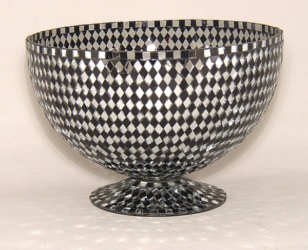 Picture of Black Mosaic Glass Bowl Black & Mirror Chips | 10"Dx7"H | Item No. 21305  FREE SHIPPING