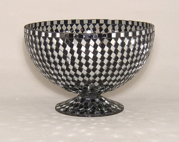 Picture of Black Mosaic Glass Bowl Black & Mirror Chips | 8"Dx5.5"H | Item No. 21306