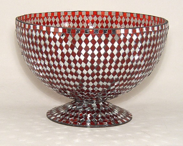 Picture of Red Mosaic Glass Bowl Red & Mirror Chips | 10"Dx7"H | Item No. 22305  FREE SHIPPING
