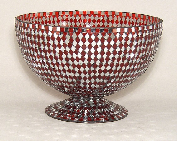 Picture of Red Mosaic Glass Bowl Red & Mirror Chips | 10"Dx7"H | Item No. 22305