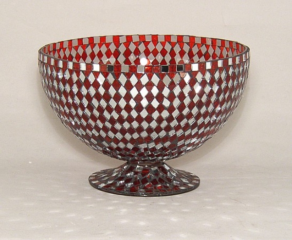 Picture of Red Mosaic Glass Bowl Red & Mirror Chips | 8"Dx5.5"H | Item No. 22306  FREE SHIPPING