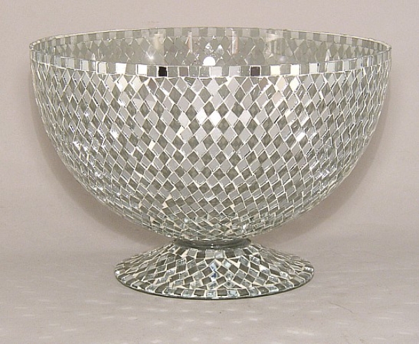 Picture of Silver Mosaic Glass Bowl Clear & Mirror Chips | 10"Dx7"H | Item No. 23305  FREE SHIPPING