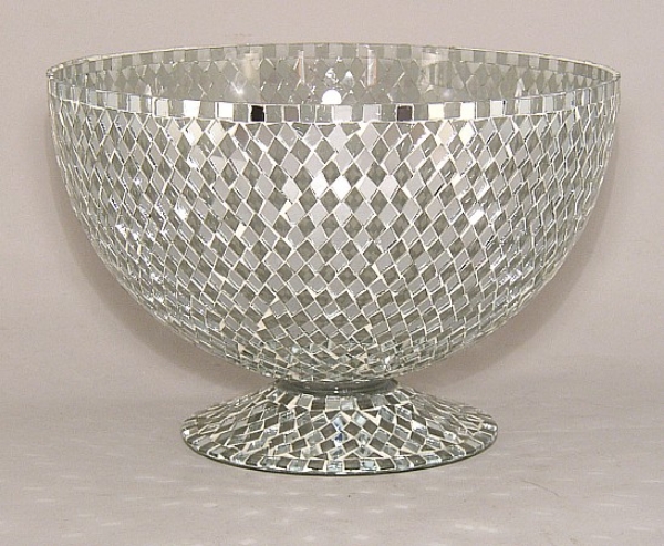 Picture of Silver Mosaic Glass Bowl Clear & Mirror Chips | 10"Dx7"H | Item No. 23305