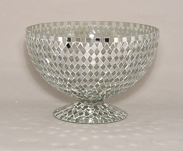 Picture of Silver Mosaic Glass Bowl Clear & Mirror Chips | 8"Dx5.5"H | Item No. 23306  FREE SHIPPING