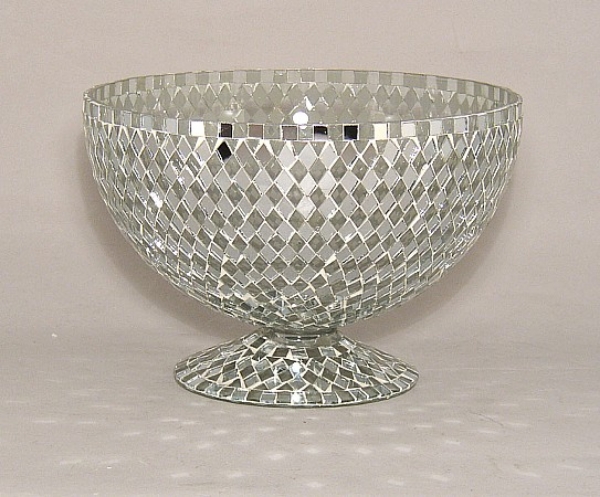 Picture of Silver Mosaic Glass Bowl Clear & Mirror Chips | 8"Dx5.5"H | Item No. 23306