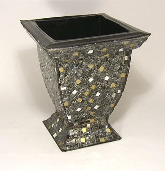 Picture of Black Mosaic on Metal Vase Square | 10"Dx12"H | Item No. 35103