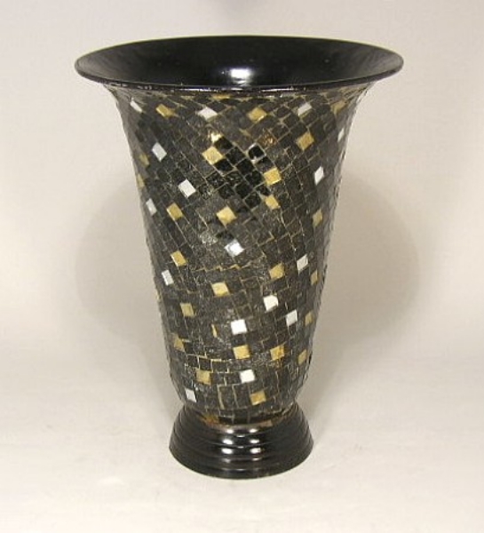 Picture of Black Mosaic on Metal Vase Tapered Centerpiece | 10"Dx13"H | Item No. 35122X  SOLD AS IS