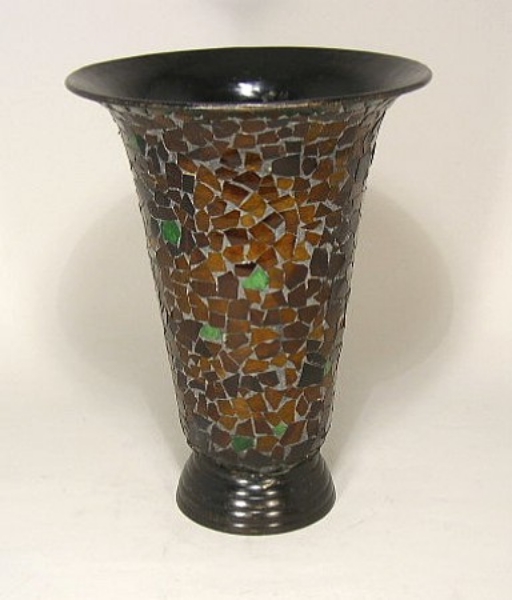 Picture of Multi Color Mosaic on Metal Vase Tapered Centerpiece | 10"Dx13.5"H | Item No. 36122