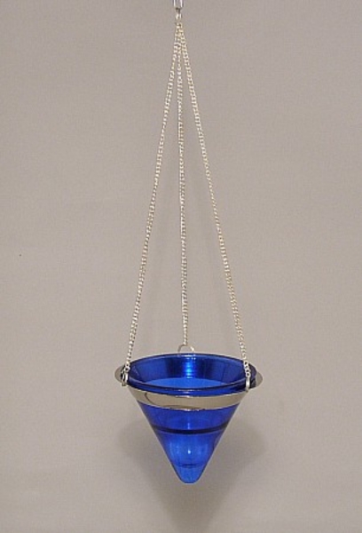 Picture of Hanging Votive Holder Blue Cone Glass on Silver Chain 3"Dx11"H   #20991
