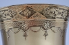 Picture of Gold Glass Trumpet Vase with Gold Print Top Border Metal Base | 8"Dx27"H |  Item No. 20754
