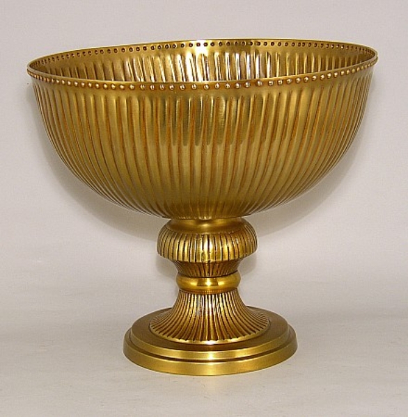 Picture of Antique Gold Compote Bowl Surface Lines & Bead Border | 12"D x 11"H | Item No. 51454