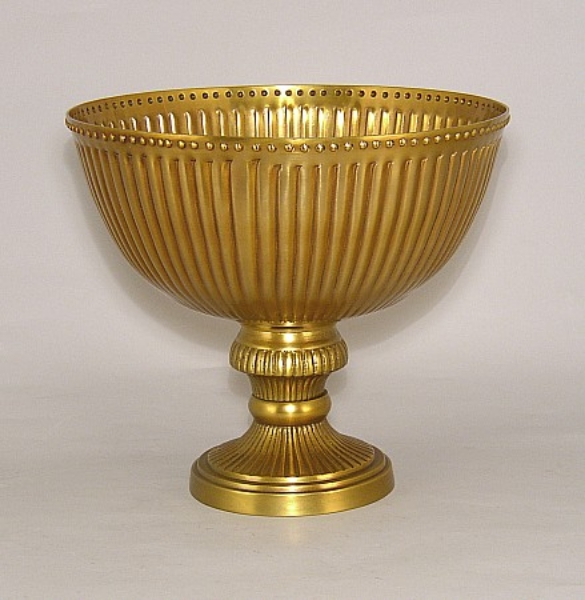 Picture of Antique Gold Compote Bowl Surface Lines & Bead Border | 10"D x 8.75"H | Item No. 51455