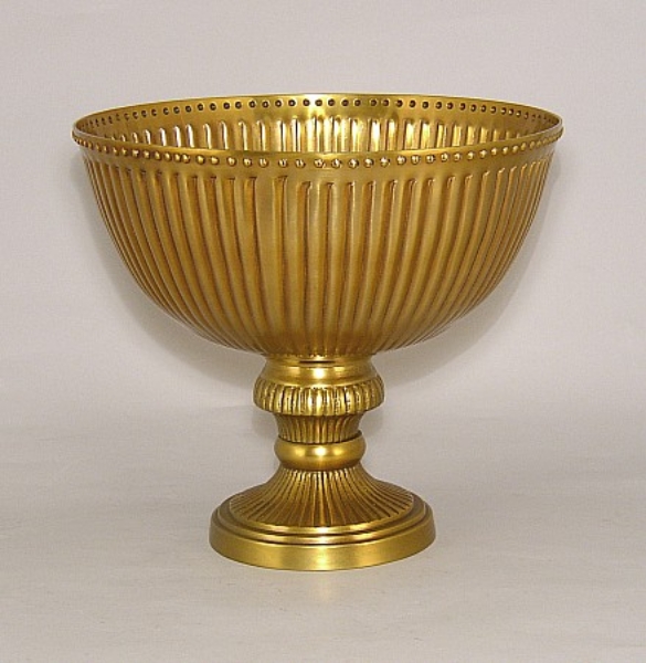 Picture of Compote Bowl Vase Gold Aluminum Round Fluted Pedestal | 10"D x 8.75"H | Item No. 51455