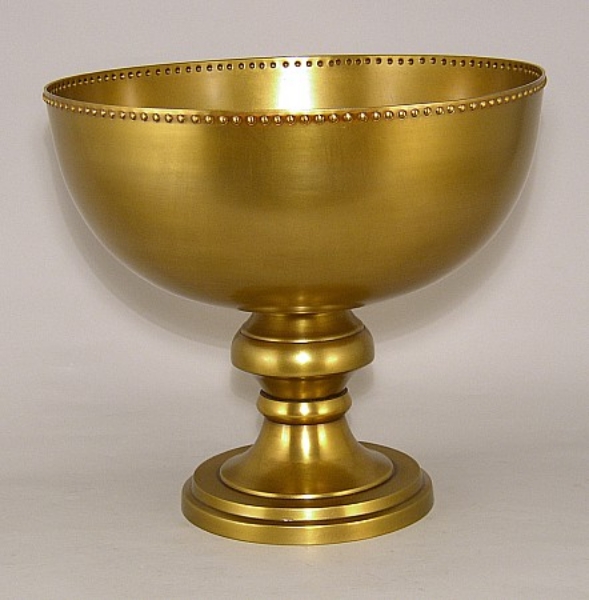 Picture of Compote Bowl Vase Gold Aluminum Bead Border Pedestal Base Plain | 12"D x 11"H | Item No. 51450