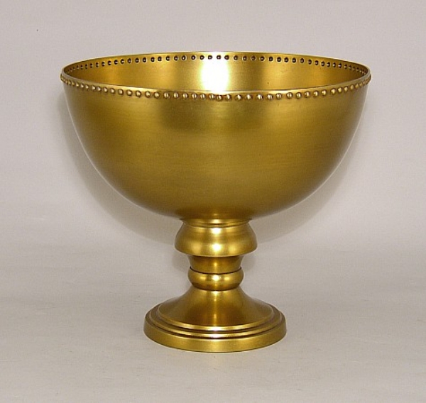 Picture of Compote Bowl Vase Gold Aluminum Bead Border Pedestal Base Plain | 10"D x 8.75"H | Item No. 51451