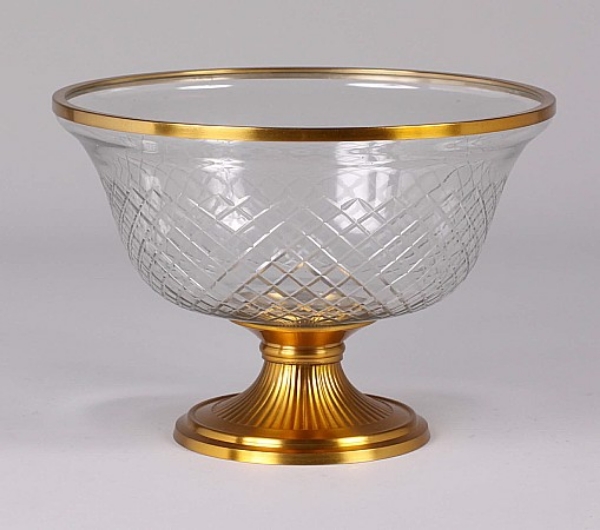 Picture of 10.5"Dx7"H  Bowl Glass Mesh Cut Gold Metal Base with Decorative Top Ring  Item No. K37382