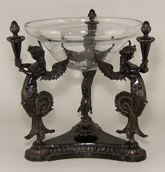 Picture of 15"Wx15"H  Bowl Glass in 3-Fairy Bronze Pedestal Stand + Decorative Ring  Item No. K76101
