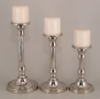 Picture of Nickel Plated Aluminum Candle Holder Round for Pillar or Taper Candle  Set/3  | 8"-10"-12"High |  Item No. 51112
