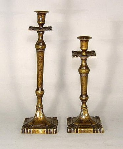 Picture of Antique Gold Patina on Brass Candle Holder Square Base  13.5"H |  Item No. K65511