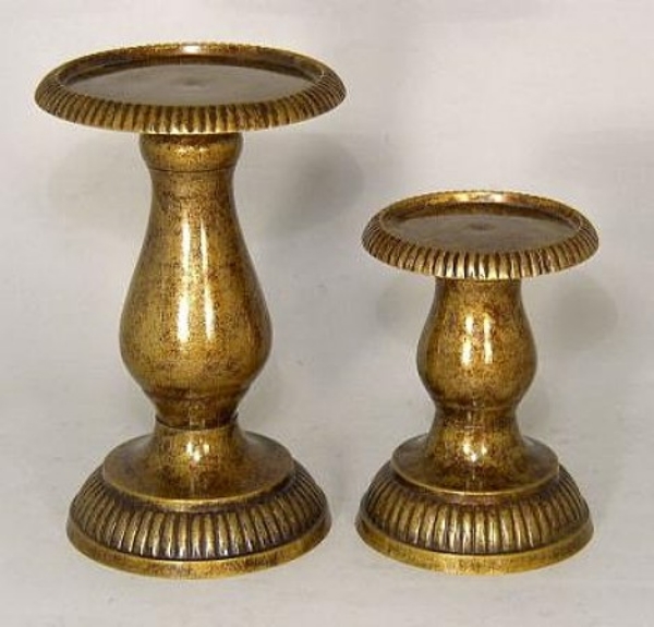 Picture of Antique Gold Patina on Brass Candle Holder for Pillar Candles Set/2 | 5.5" & 8"H |  Item No. K65508