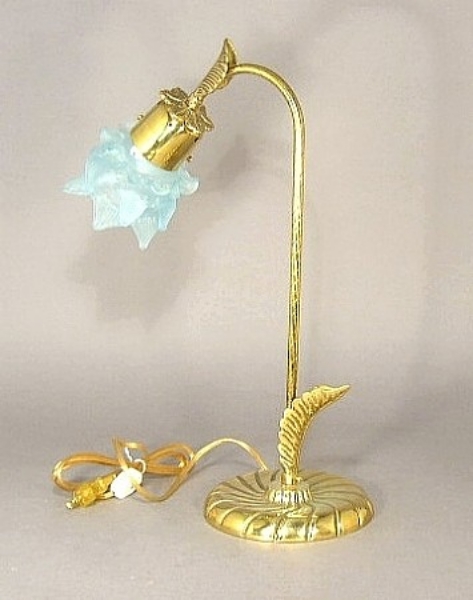 Picture of Goose Neck Brass Electric Lamp with Blue Tulip Glass Shade | 14"Wx17.5"H |  Item No. 07127