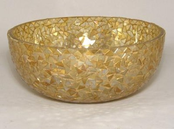 Picture of Bowl Mosaic Glass Gold Triangle Chips | 9"Dx4"H |  Item No. K66101