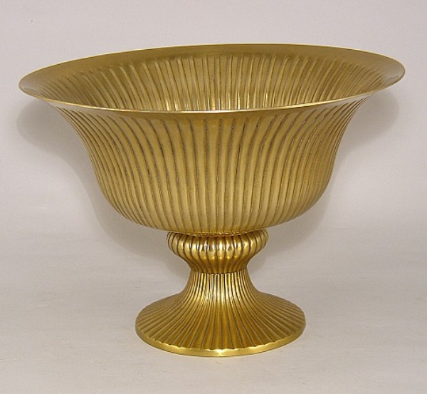 Picture of Antique Gold Compote Bowl Revere with Vertical Lines | 12"D x 8.5"H | Item No. 51360