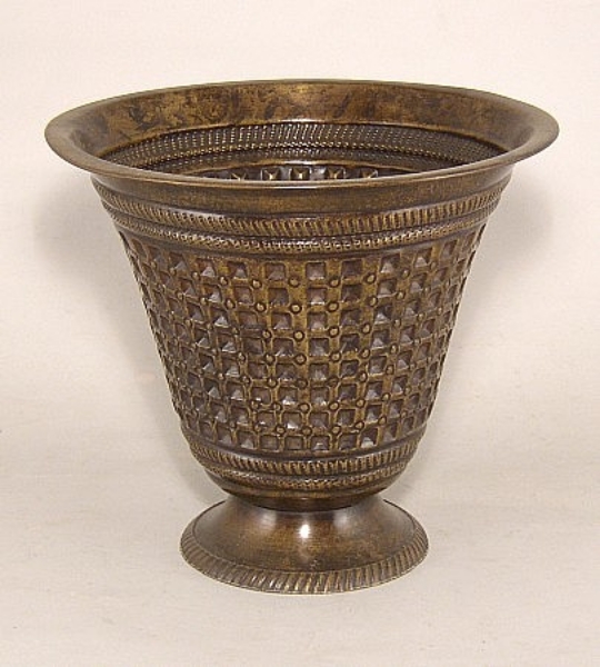 Picture of Dark Gold Finish On Brass Vase  Embossed Pattern | 9.5"Dx8.5"H |  Item No. K65203L
