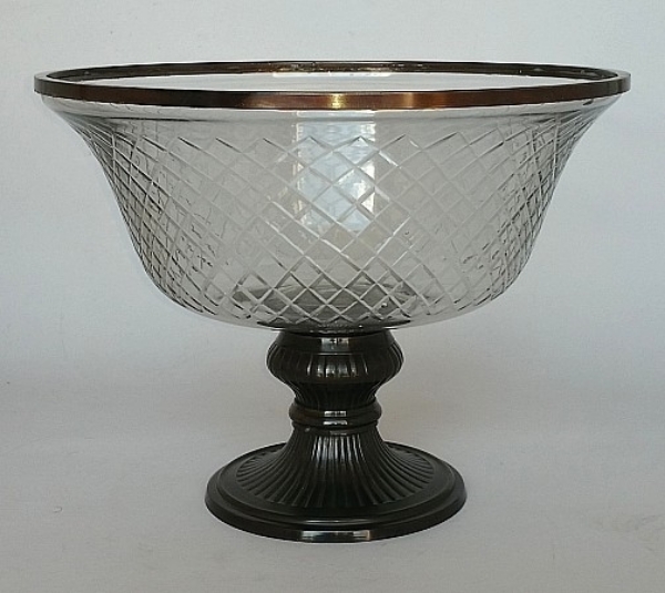 Picture of 10.5"Dx8"H  Bowl Glass Mesh Cut Bronze Pedestal Base + Decorative Ring  Item No. K76397