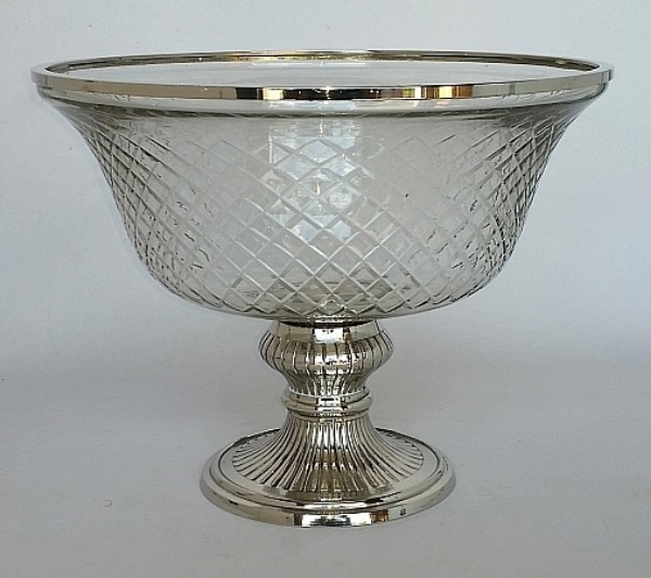 Picture of 10.5"Dx8"H  Bowl Glass Mesh Cut Silver Pedestal Base + Decorative Ring  Item No. K79397