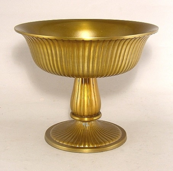 Picture of Antique Gold Pedestal Compote Bowl with Vertical Lines | 10"D x 7.5"H | Item No. 51401