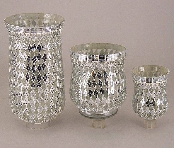 Picture of Silver Mosaic Glass Peg Votives and Hurricane Shade Set/3  | 4"D x 8"H Shade |   Item No. K80002