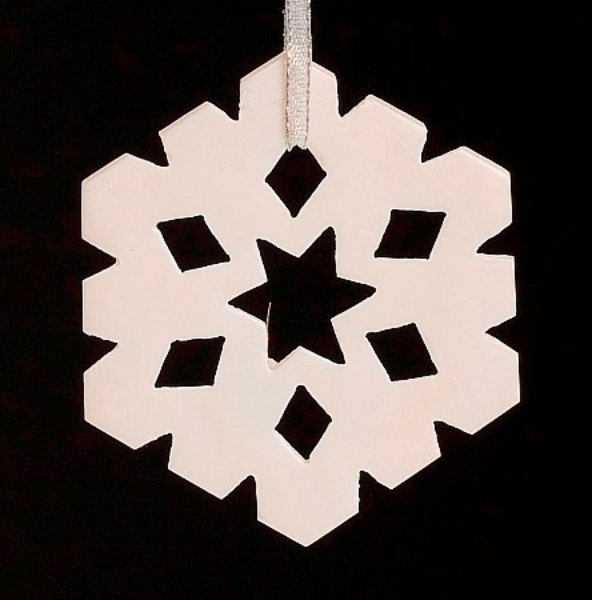 Picture of White Stone Snowflake Ornament Hand Carved from 3mm Thick Wafer  | 3.5"Diameter |  Item No. WS002