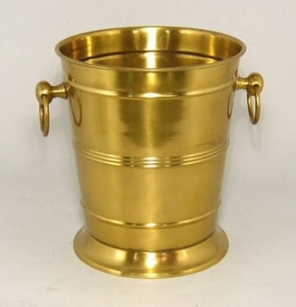 Picture of Antique Gold Patina Finish on Brass Wine Cooler with Ring Handles  | 8"Dx9"H |  Item No. K37908