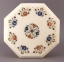 Show details for White Marble Table Top Octagonal with Semi Precious Stone Inlay Border + Center Medallion | 12"Wide 3/4"Thick |  Item No. K10003 Picture of White Marble Table Top Octagonal with Semi Precious Stone Inlay Border + Center Medallion | 12"Wide 3/4"Thick |  Item No. K10003