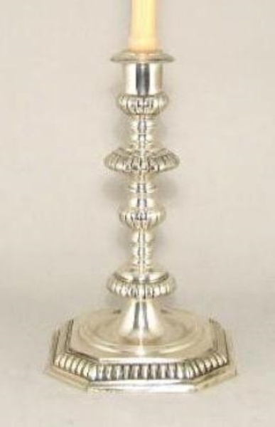 Picture of Silver Plated on Brass Candle Holders Wide Square Base  | 7"Sqx12"H |  Item No. K79033