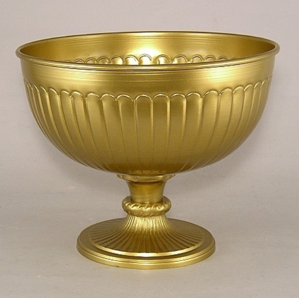 Picture of Antique Gold Pedestal Compote Bowl with Lines | 10"D x 8"H | Item No. 51445