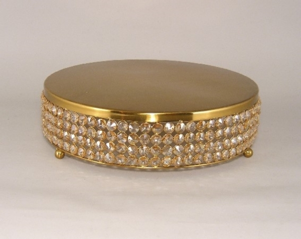 Picture of Gold Finish Metal Cake Stand 4-Rows of Honey Color Crystal Bead Border | 14"Dx4"H |  Item No. 16141