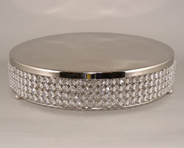 Picture of Nickel Finish Metal Cake Stand 4-Rows of Clear Crystal Bead Border | 18"Dx4"H |  Item No. 16163