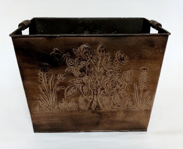 Picture of Brown Finish on Metal Planter Embossed Wood Handles  | 12"Wx16"Lx12"H |  Item No. K44115L