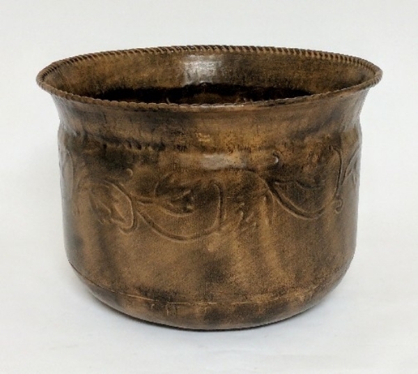Picture of Brown Metal Planter Round Embossed for Silk Tree  | 14"Dx9.75"H |  Item No. K05604