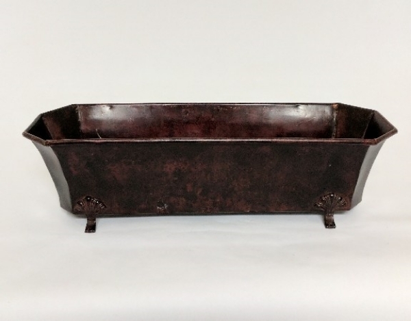 Picture of Dark Brown Finish on Brass Planter Rectangle Window 4-Legs | 6.5"Wx18"Lx5"H |  Item No. K42451