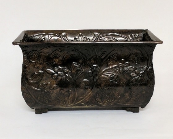 Picture of Bronze Finish on Brass Planter Rectangle Embossed 4-Legs | 6"Wx12"Lx7"H |  Item No. K76255