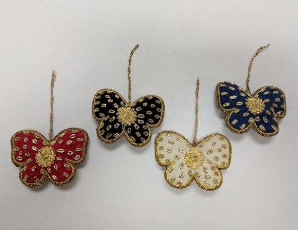 Picture of Hand Embroidered Ornament Butterfly Set/4 #XE010  4"x3"H