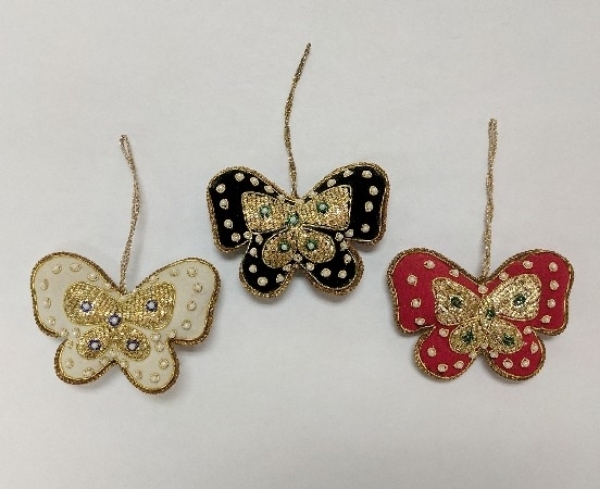Picture of Hand Embroidered Ornament Butterfly set/3 #XE009  4"x3"H