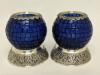Picture of Cobalt Blue Mosaic Votive on Silver Base Pair #K90362   5"x6"H