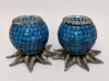 Picture of Light Blue Mosaic Votive on Silver Base Pair #K90368   5"x6"H
