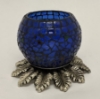 Picture of Cobalt Blue Mosaic Votive on Silver Base #K90364   5"x6"H