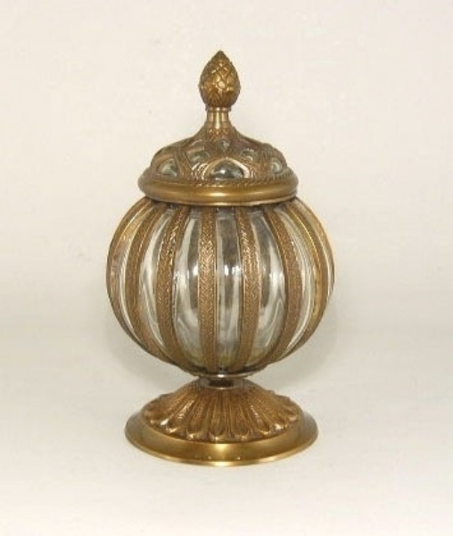 Picture of Antique Gold Round Jar #C37062 "SOLD AS IS"  5"Dx9" H