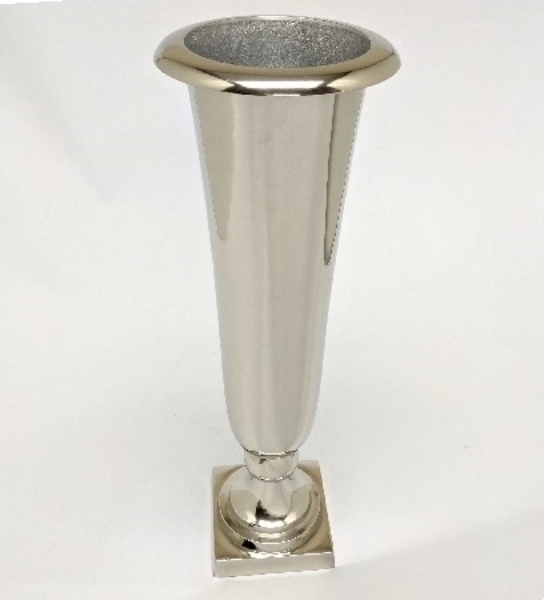 Picture of Imperfect Nickel Plated Aluminum Trumpet Vase  Square Base  | 7.75"Dx24"H |  Item No.22234X  SOLD AS IS